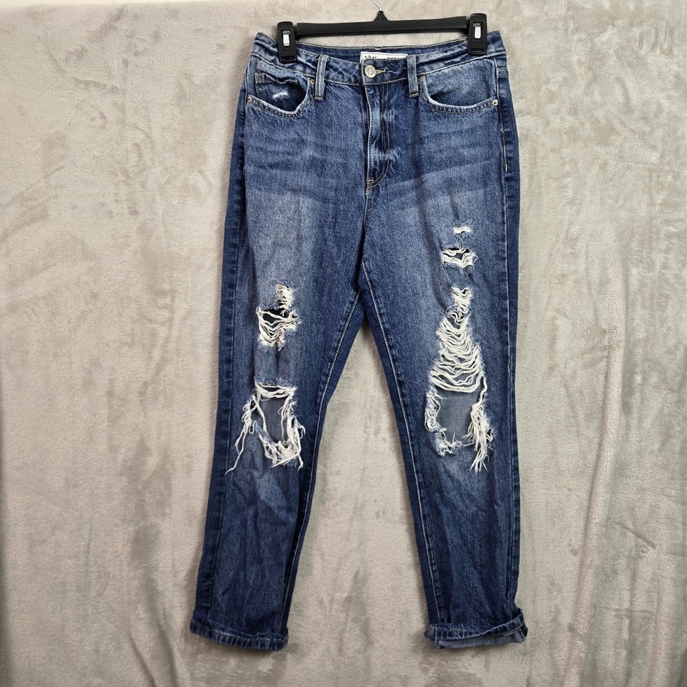 YMI Dream's Collection Mom Jeans Hybrid Denim Front Rips Blue Womens 5/27